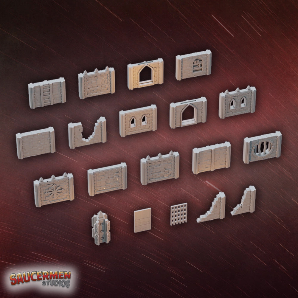 Dungeon Assault: Modular Walls – Base Set - Sci-Fi Grimdark Miniatures by Saucermen Studios, Wargame Scale 3D Printed - photo 2