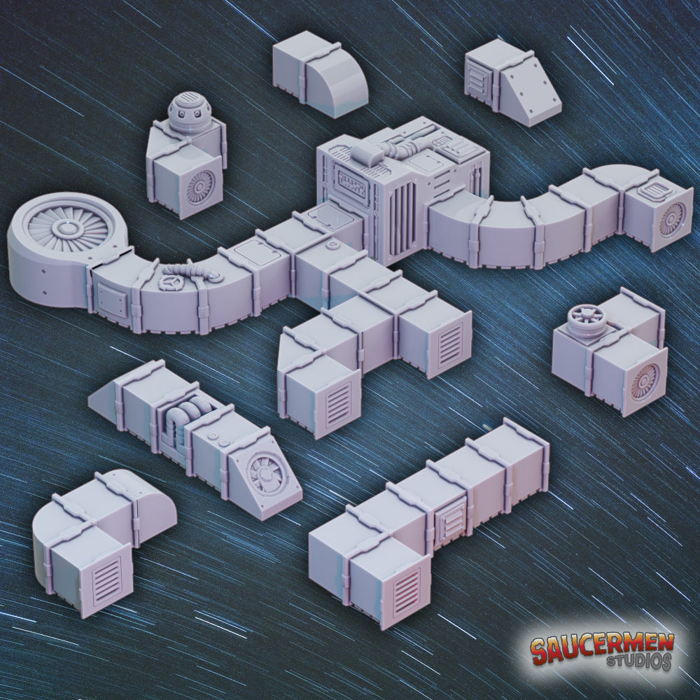 Modular Ducts & Vent System - Sci-Fi Grimdark Miniatures by Saucermen Studios, Wargame Scale 3D Printed