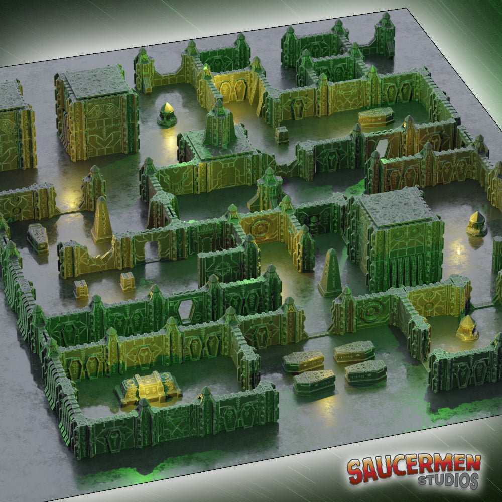 Tomb Assault: Modular Walls – Base Set - Sci-Fi Grimdark Miniatures by Saucermen Studios, Wargame Scale 3D Printed