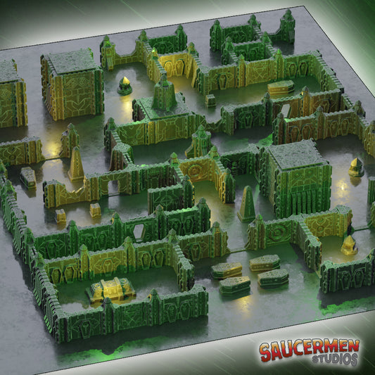 Tomb Assault: Modular Walls – Base Set - Sci-Fi Grimdark Miniatures by Saucermen Studios, Wargame Scale 3D Printed