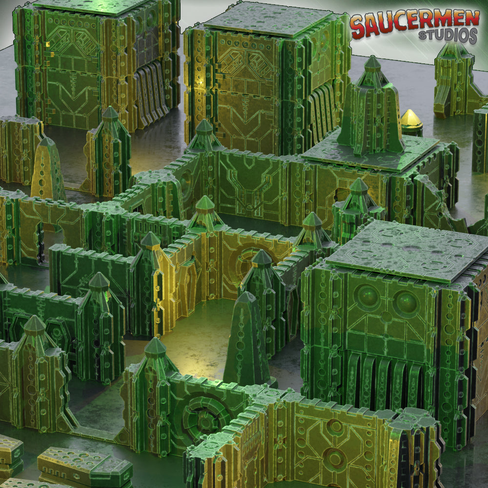 Tomb Assault: Modular Walls – Base Set - Sci-Fi Grimdark Miniatures by Saucermen Studios, Wargame Scale 3D Printed - photo 2