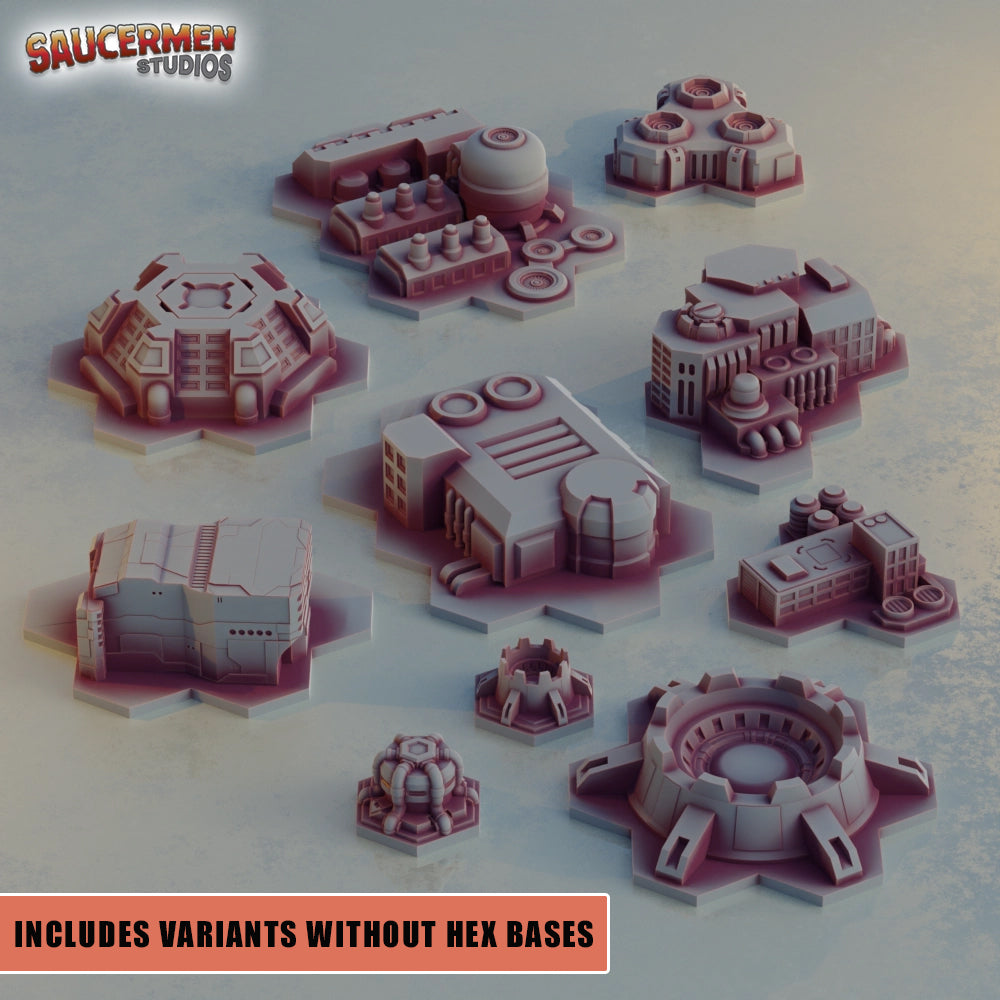 6mm Industrial Buildings BUNDLE - Sci-Fi Grimdark Miniatures by Saucermen Studios, Wargame Scale 3D Printed