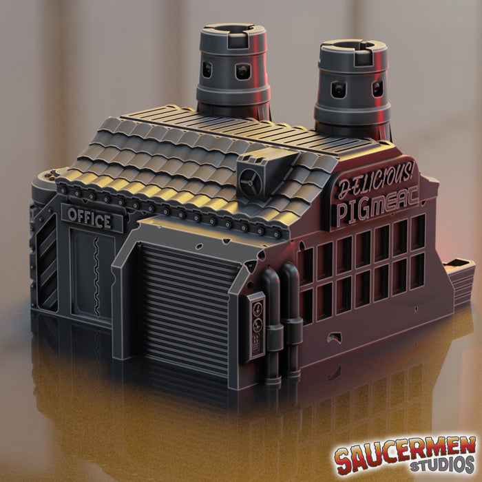 Pig Meat Factory Building - Sci-Fi Grimdark Miniatures by Saucermen Studios, Wargame Scale 3D Printed