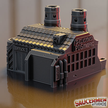 Pig Meat Factory Building - Sci-Fi Grimdark Miniatures by Saucermen Studios, Wargame Scale 3D Printed