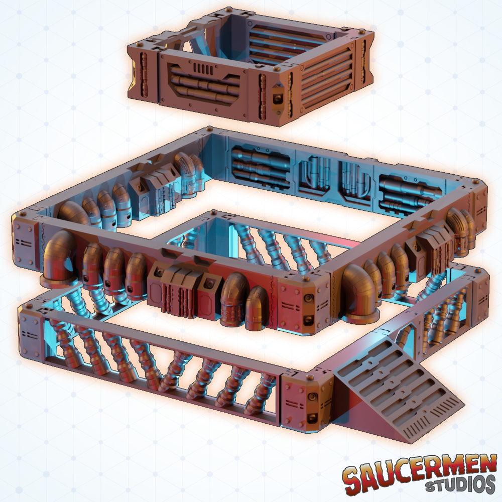 Zectonium Prison Mines – Half Height Walls - Sci-Fi Grimdark Miniatures by Saucermen Studios, Wargame Scale 3D Printed