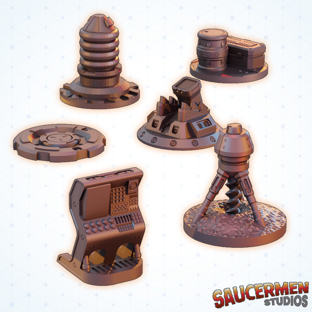 Mining Rig Objective Markers - Sci-Fi Grimdark Miniatures by Saucermen Studios, Wargame Scale 3D Printed