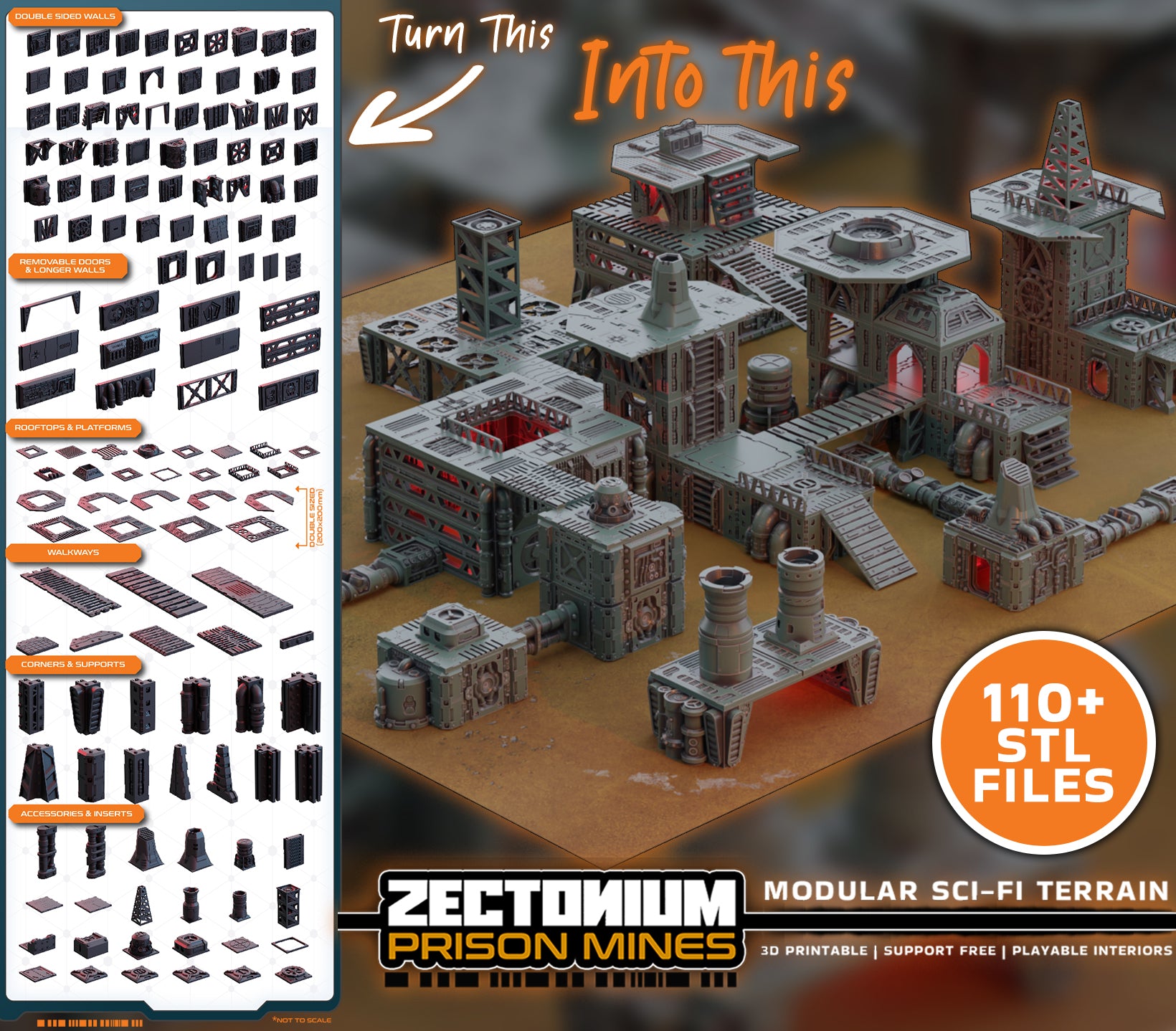 Zectonium Prison Mines – Core Set - Sci-Fi Grimdark Miniatures by Saucermen Studios, Wargame Scale 3D Printed