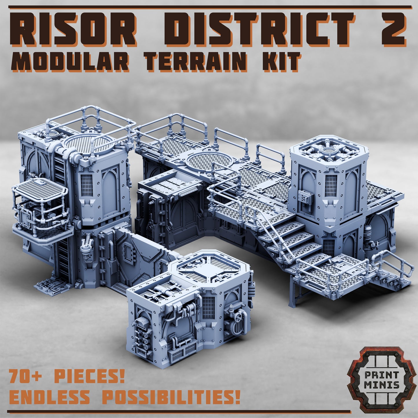 Risor District Terrain Kit 2.0 - Sci-Fi City Skirmish Wargaming Terrain by Print Minis
