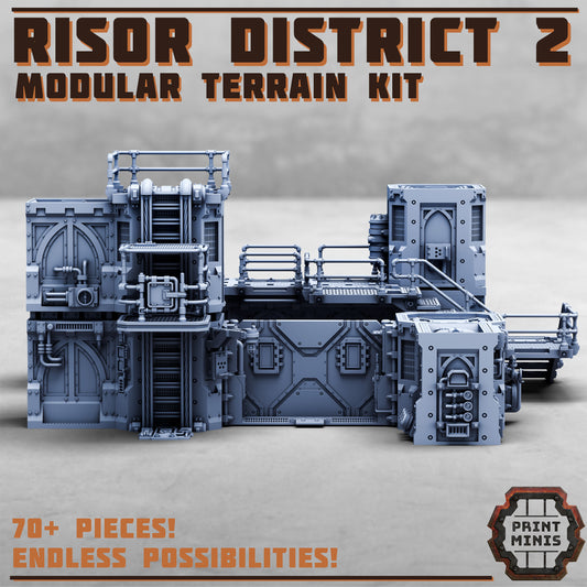 Risor District Terrain Kit 2.0 - Sci-Fi City Skirmish Wargaming Terrain by Print Minis