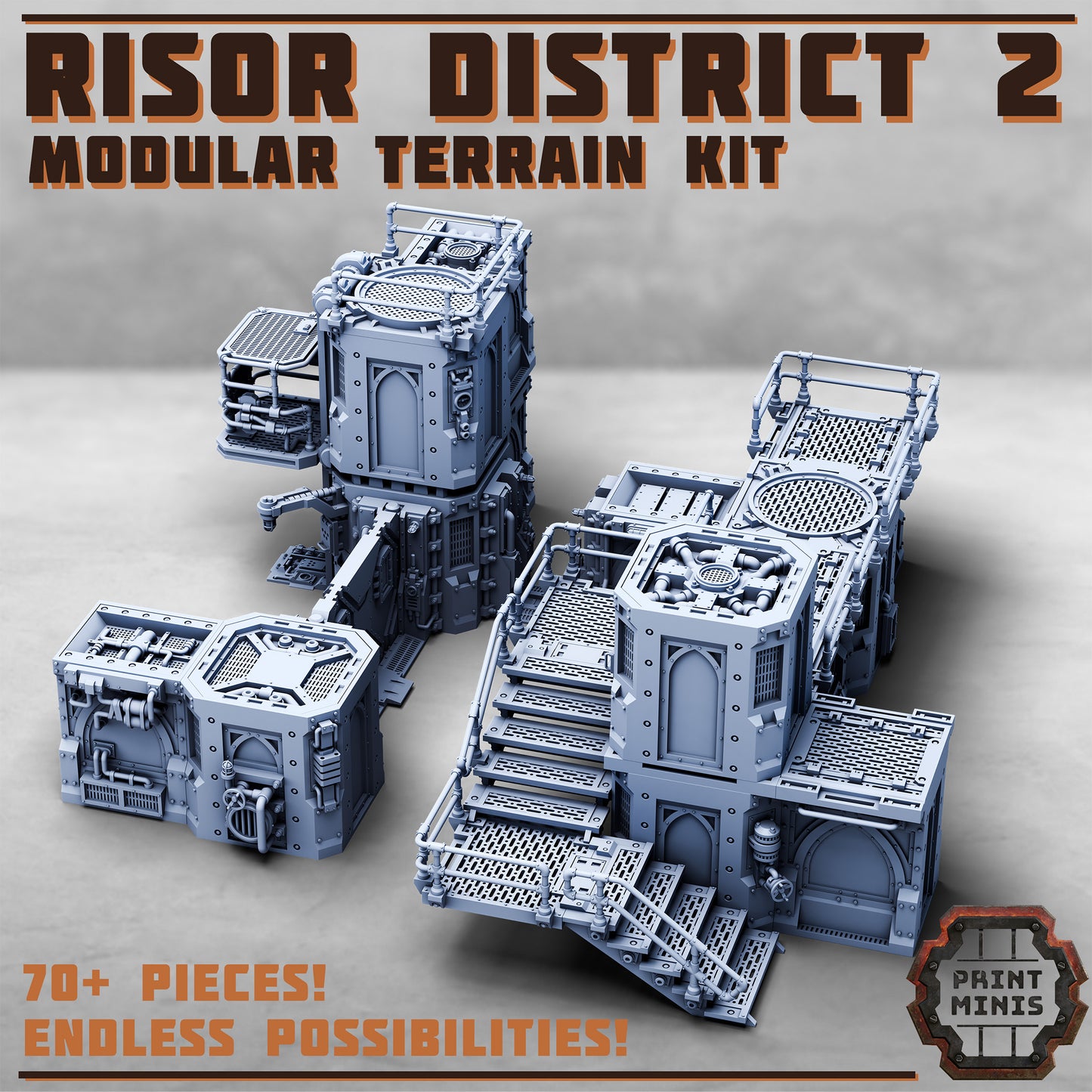 Risor District Terrain Kit 2.0 - Sci-Fi City Skirmish Wargaming Terrain by Print Minis