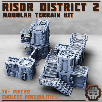 Risor District Terrain Kit 2.0 - Sci-Fi City Skirmish Wargaming Terrain by Print Minis