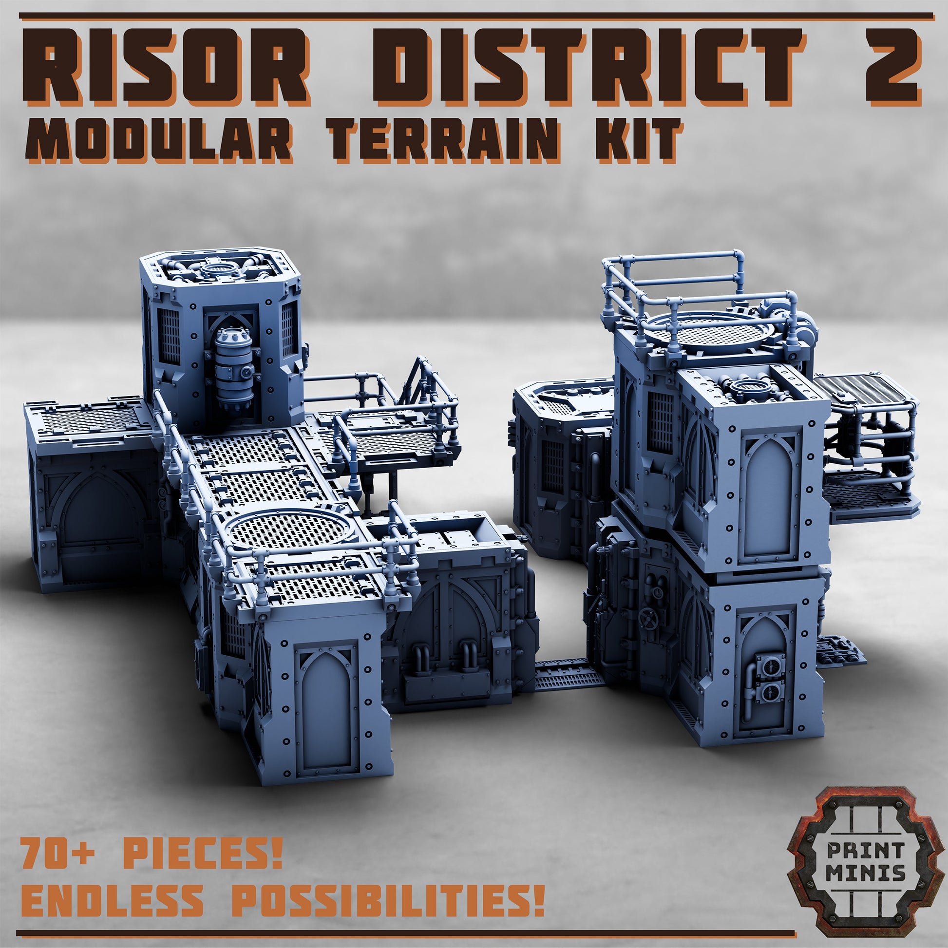 Risor District Terrain Kit 2.0 - Sci-Fi City Skirmish Wargaming Terrain by Print Minis