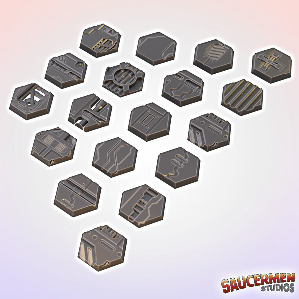 Hex bases - Refinery - Sci-Fi Grimdark Miniatures by Saucermen Studios, Wargame Scale 3D Printed