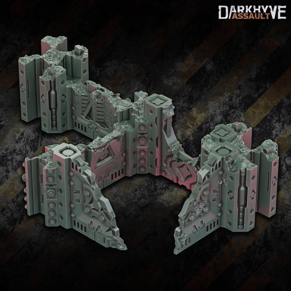 DarkHyve Assault – Damaged Sections - Sci-Fi Grimdark Miniatures by Saucermen Studios, Wargame Scale 3D Printed