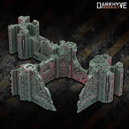 DarkHyve Assault – Damaged Sections - Sci-Fi Grimdark Miniatures by Saucermen Studios, Wargame Scale 3D Printed