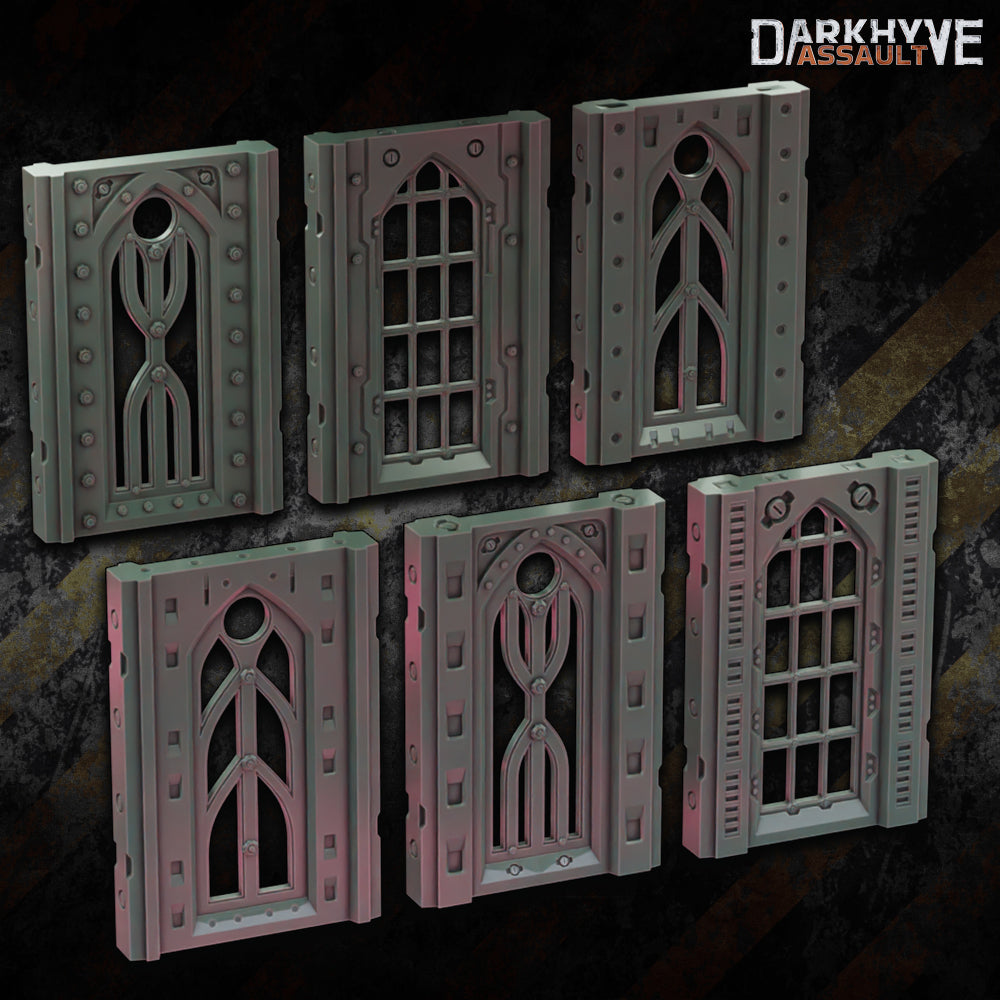 DarkHyve Assault – Double Height Gothic Windows - Sci-Fi Grimdark Miniatures by Saucermen Studios, Wargame Scale 3D Printed