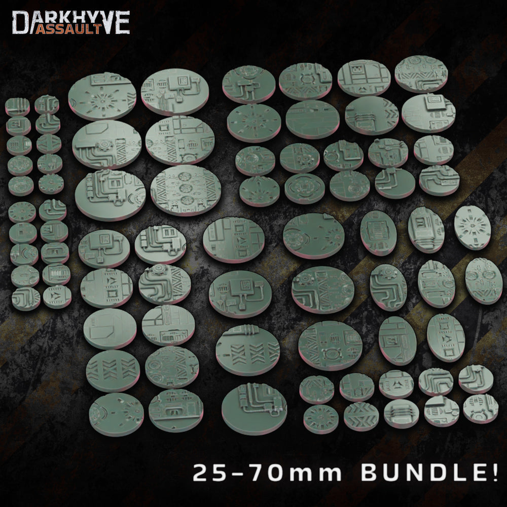 DarkHyve Assault Sci-fi Bases 25-70mm BUNDLE - Sci-Fi Grimdark Miniatures by Saucermen Studios, Wargame Scale 3D Printed