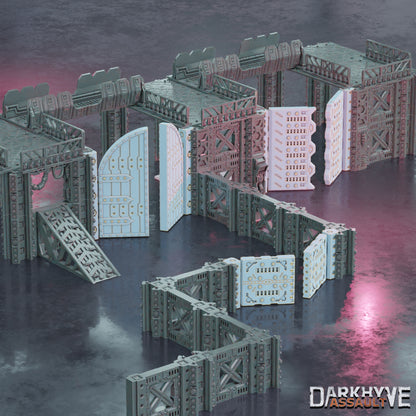DarkHyve Assault –  Large Hinged Doors & Gates - Sci-Fi Grimdark Miniatures by Saucermen Studios, Wargame Scale 3D Printed