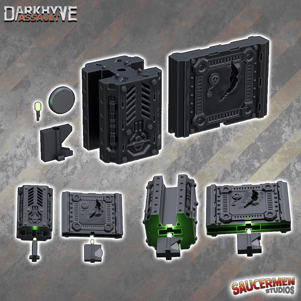 DarkHyve Assault – LED Integrated Walls & Junctions - Sci-Fi Grimdark Miniatures by Saucermen Studios, Wargame Scale 3D Printed