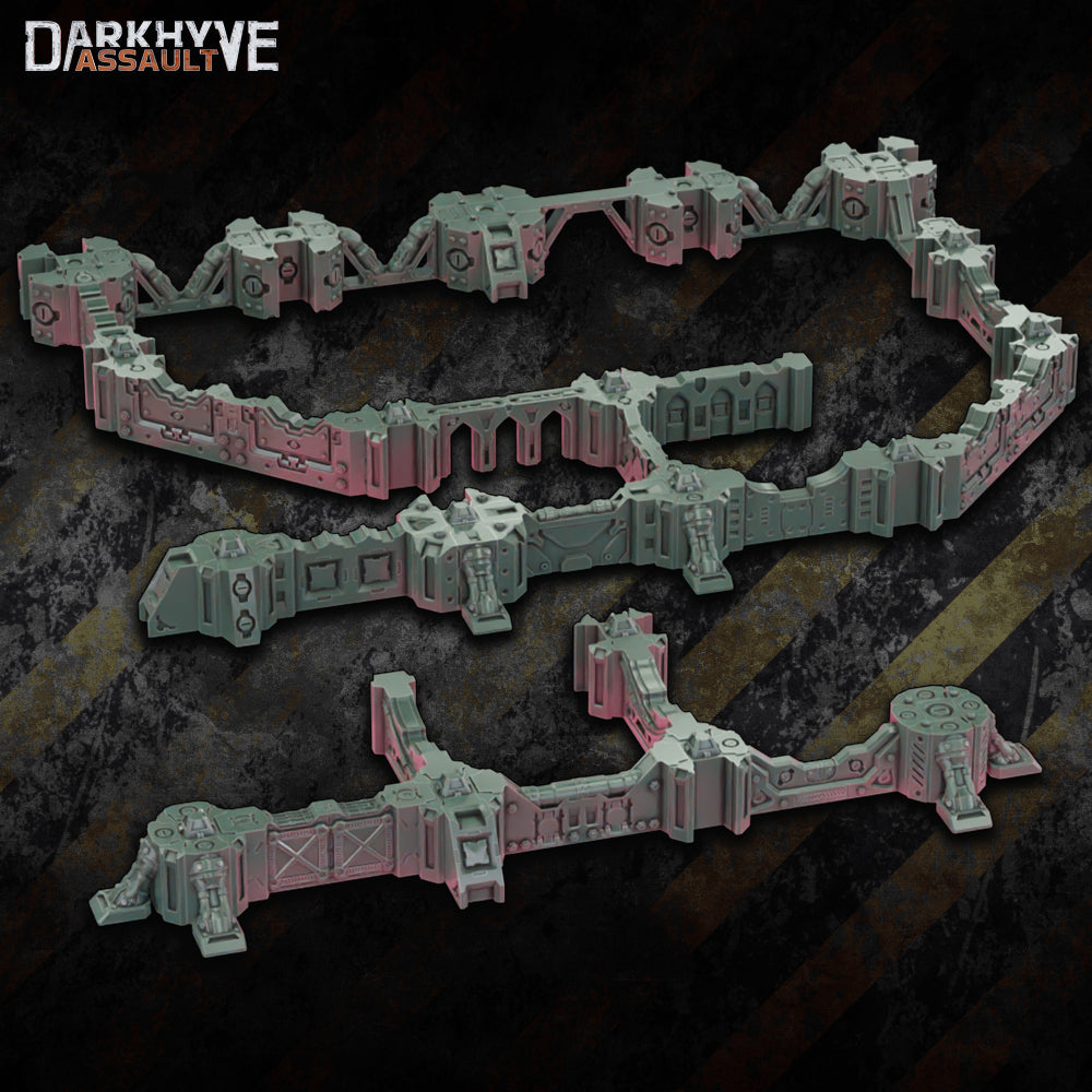 DarkHyve Assault – Low Walls - Sci-Fi Grimdark Miniatures by Saucermen Studios, Wargame Scale 3D Printed