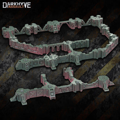 DarkHyve Assault – Low Walls - Sci-Fi Grimdark Miniatures by Saucermen Studios, Wargame Scale 3D Printed