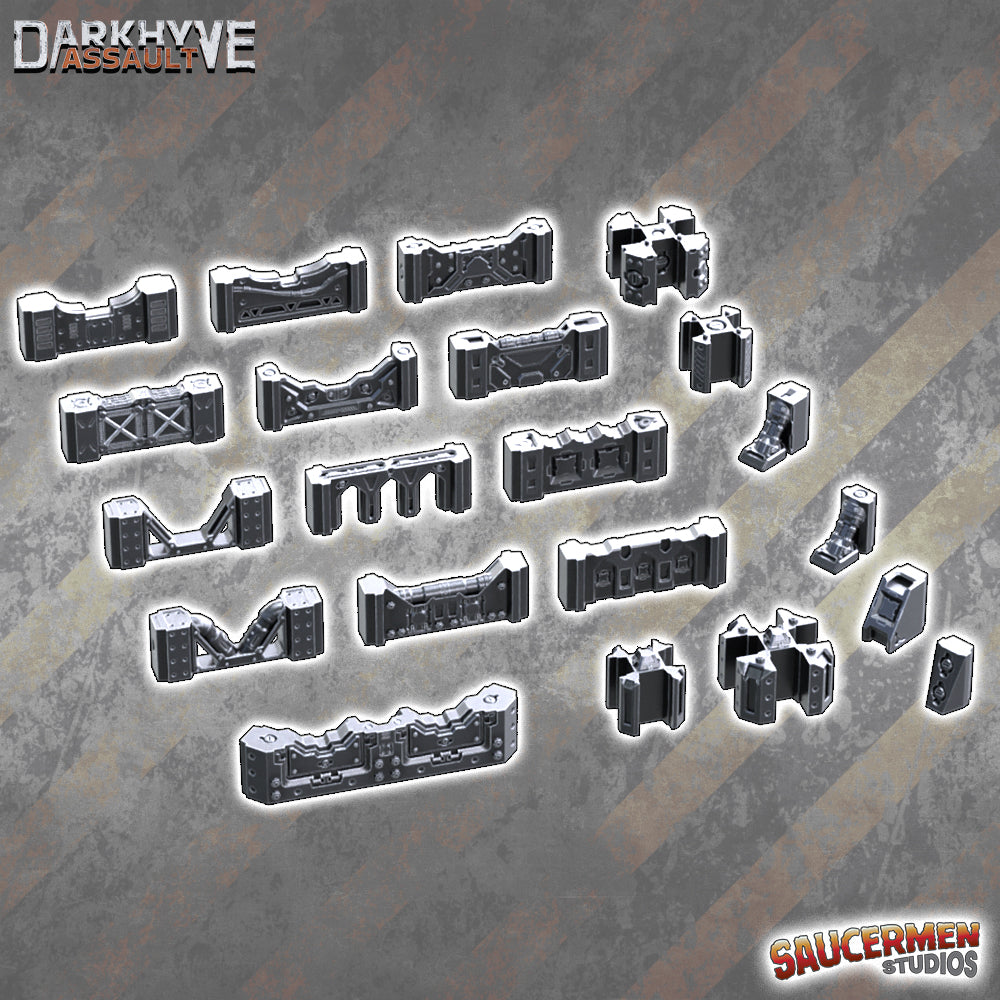 DarkHyve Assault – Low Walls - Sci-Fi Grimdark Miniatures by Saucermen Studios, Wargame Scale 3D Printed - photo 2
