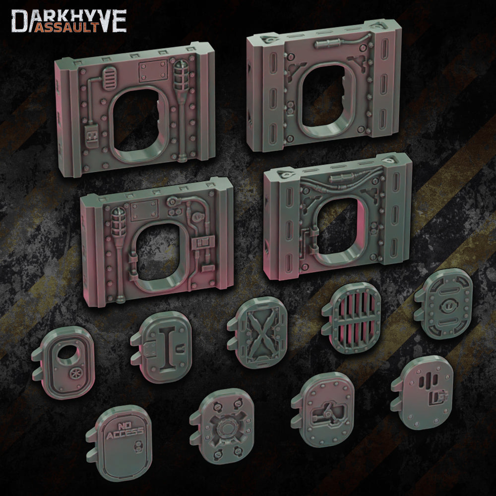 DarkHyve Assault – Door Upgrade Pack - Sci-Fi Grimdark Miniatures by Saucermen Studios, Wargame Scale 3D Printed