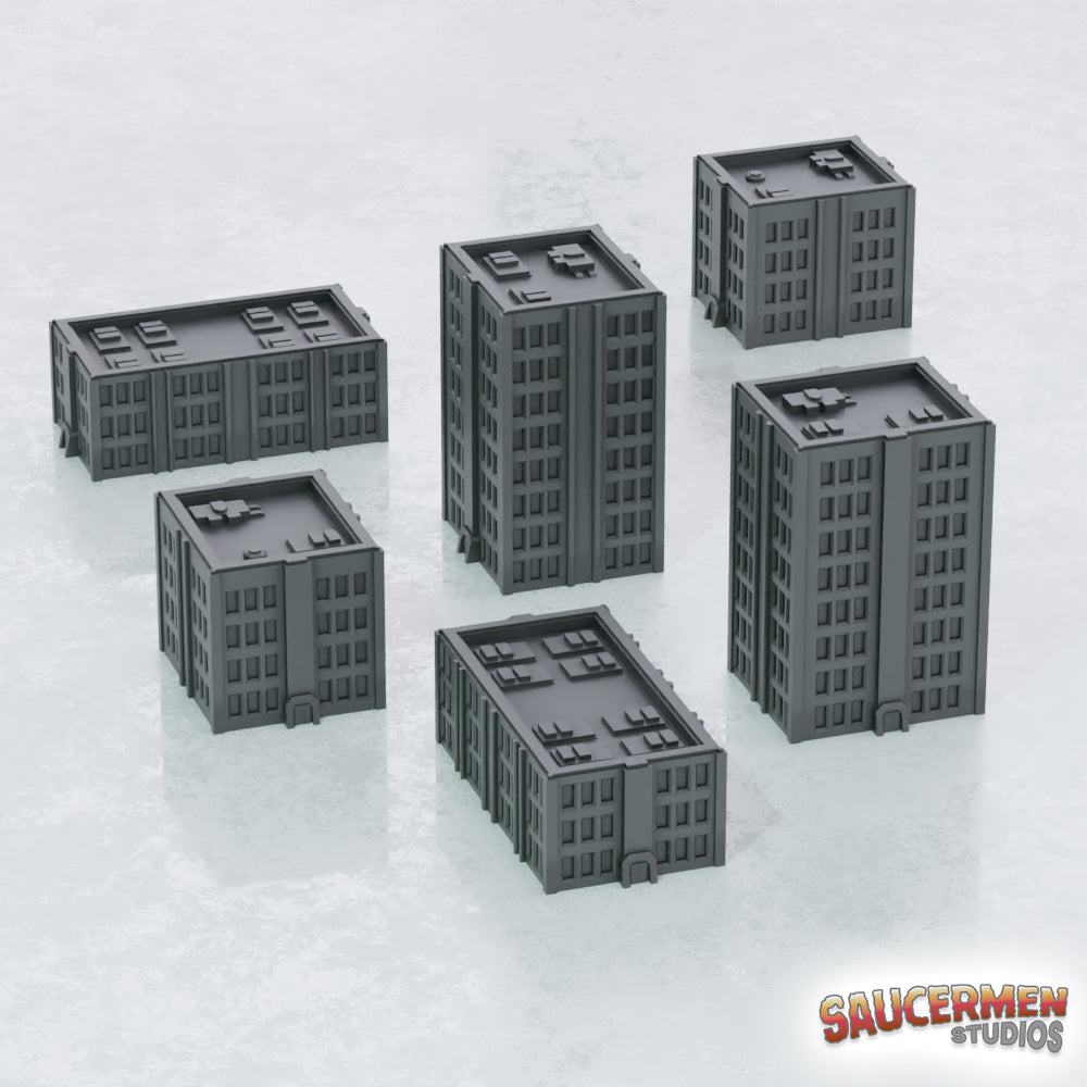 6mm Apartment Block Buildings - Sci-Fi Grimdark Miniatures by Saucermen Studios, Wargame Scale 3D Printed