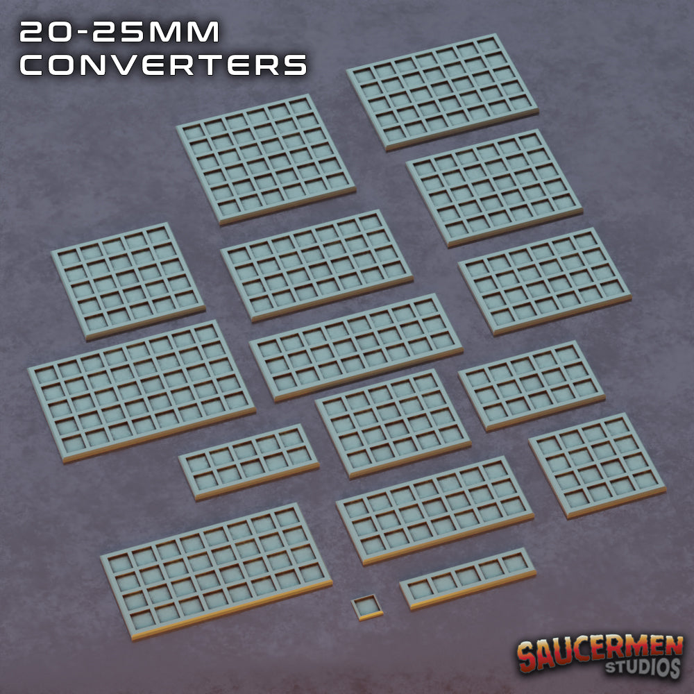 Movement Tray 20-25mm Converters - Square Base - Sci-Fi Grimdark Miniatures by Saucermen Studios, Wargame Scale 3D Printed