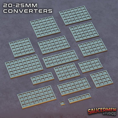Movement Tray 20-25mm Converters - Square Base - Sci-Fi Grimdark Miniatures by Saucermen Studios, Wargame Scale 3D Printed