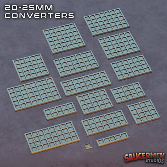 Movement Tray 20-25mm Converters - Square Base - Sci-Fi Grimdark Miniatures by Saucermen Studios, Wargame Scale 3D Printed