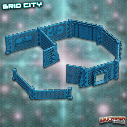 Grid City - Chain Link & Security Fences - Sci-Fi Grimdark Miniatures by Saucermen Studios, Wargame Scale 3D Printed
