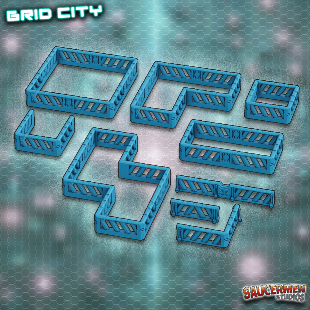 Grid City - Railings - Sci-Fi Grimdark Miniatures by Saucermen Studios, Wargame Scale 3D Printed