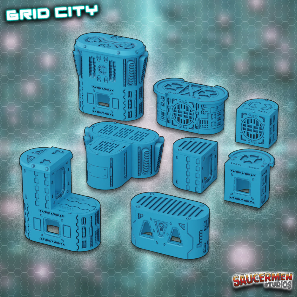 Grid City - Capsule Buildings - Sci-Fi Grimdark Miniatures by Saucermen Studios, Wargame Scale 3D Printed