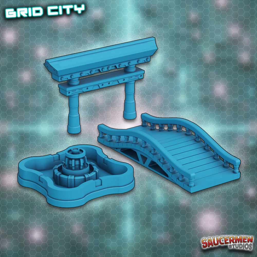 Grid City - City Gardens - Sci-Fi Grimdark Miniatures by Saucermen Studios, Wargame Scale 3D Printed