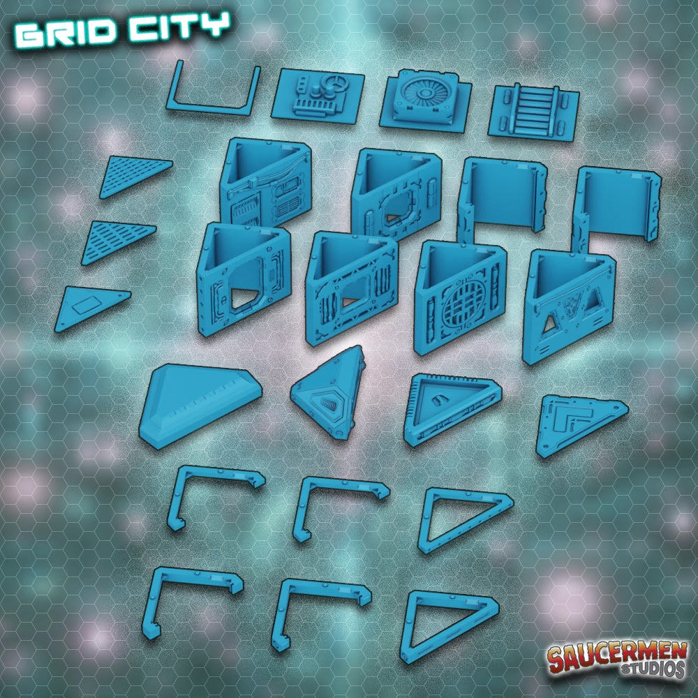 Grid City - Corner Blocks - Sci-Fi Grimdark Miniatures by Saucermen Studios, Wargame Scale 3D Printed - photo 2