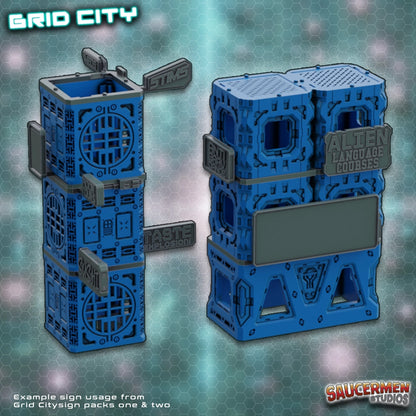 Grid City - Signage Pack One - Sci-Fi Grimdark Miniatures by Saucermen Studios, Wargame Scale 3D Printed - photo 2