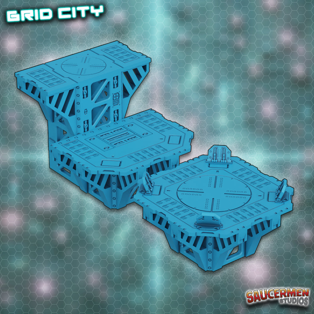 Grid City - Landing Pad - Sci-Fi Grimdark Miniatures by Saucermen Studios, Wargame Scale 3D Printed
