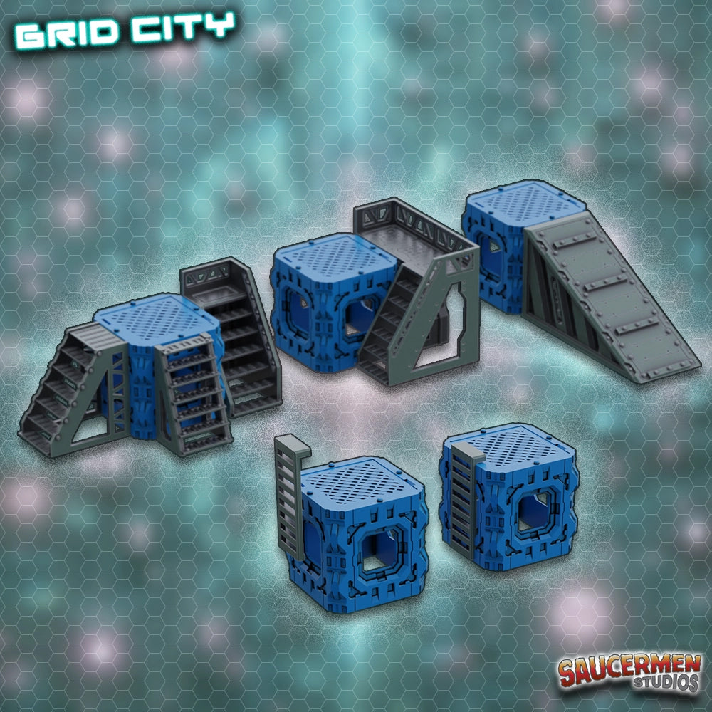 Grid City - Stairs & Ramps - Sci-Fi Grimdark Miniatures by Saucermen Studios, Wargame Scale 3D Printed - photo 2