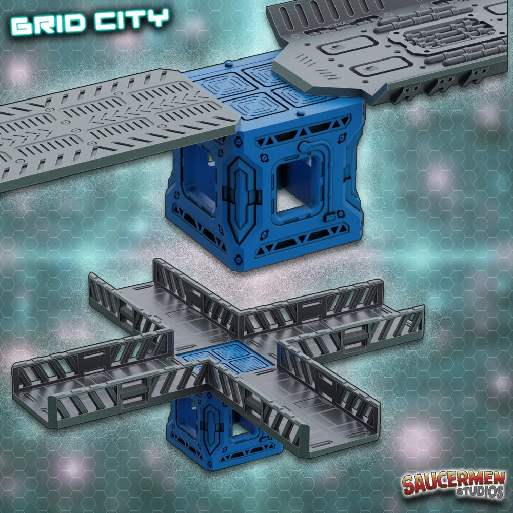 Grid City - Walkways - Sci-Fi Grimdark Miniatures by Saucermen Studios, Wargame Scale 3D Printed - photo 2
