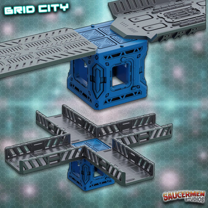 Grid City - Walkways - Sci-Fi Grimdark Miniatures by Saucermen Studios, Wargame Scale 3D Printed - photo 2