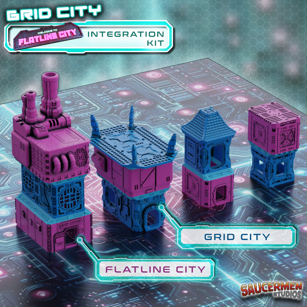 Grid City - Integration Kit for Flatline - Sci-Fi Grimdark Miniatures by Saucermen Studios, Wargame Scale 3D Printed