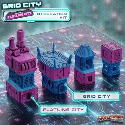 Grid City - Integration Kit for Flatline - Sci-Fi Grimdark Miniatures by Saucermen Studios, Wargame Scale 3D Printed