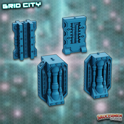 Grid City - Support Pillars - Sci-Fi Grimdark Miniatures by Saucermen Studios, Wargame Scale 3D Printed