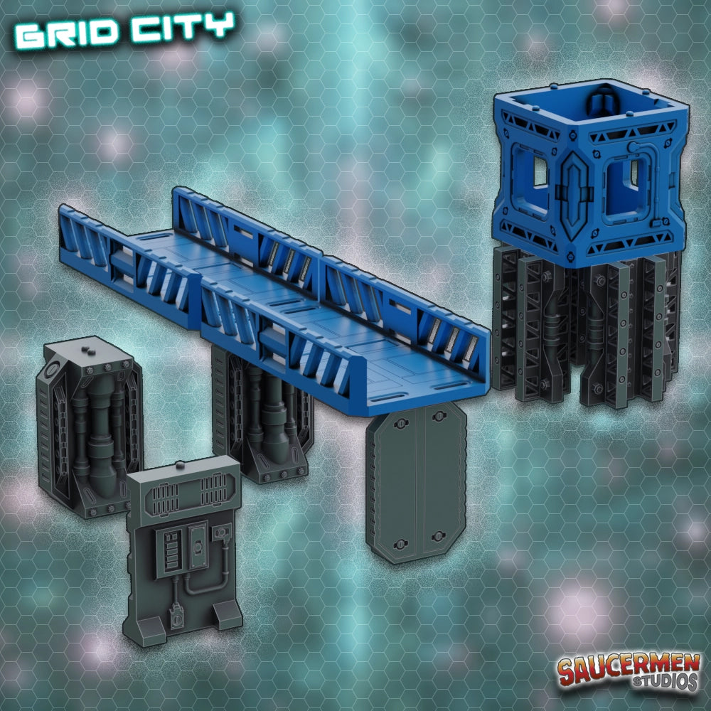 Grid City - Support Pillars - Sci-Fi Grimdark Miniatures by Saucermen Studios, Wargame Scale 3D Printed - photo 2