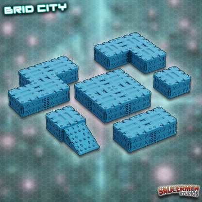 Grid City - Half Height Platforms - Sci-Fi Grimdark Miniatures by Saucermen Studios, Wargame Scale 3D Printed