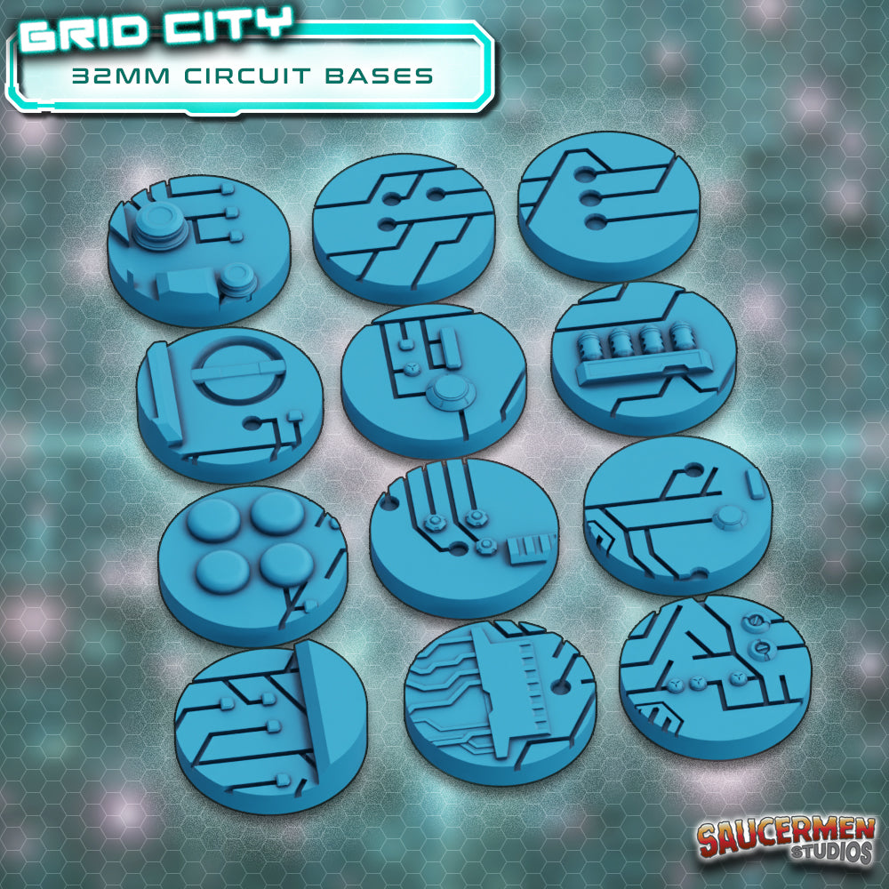 Grid City - Sci-fi Circuit Bases 25-90mm BUNDLE - Sci-Fi Grimdark Miniatures by Saucermen Studios, Wargame Scale 3D Printed - photo 2