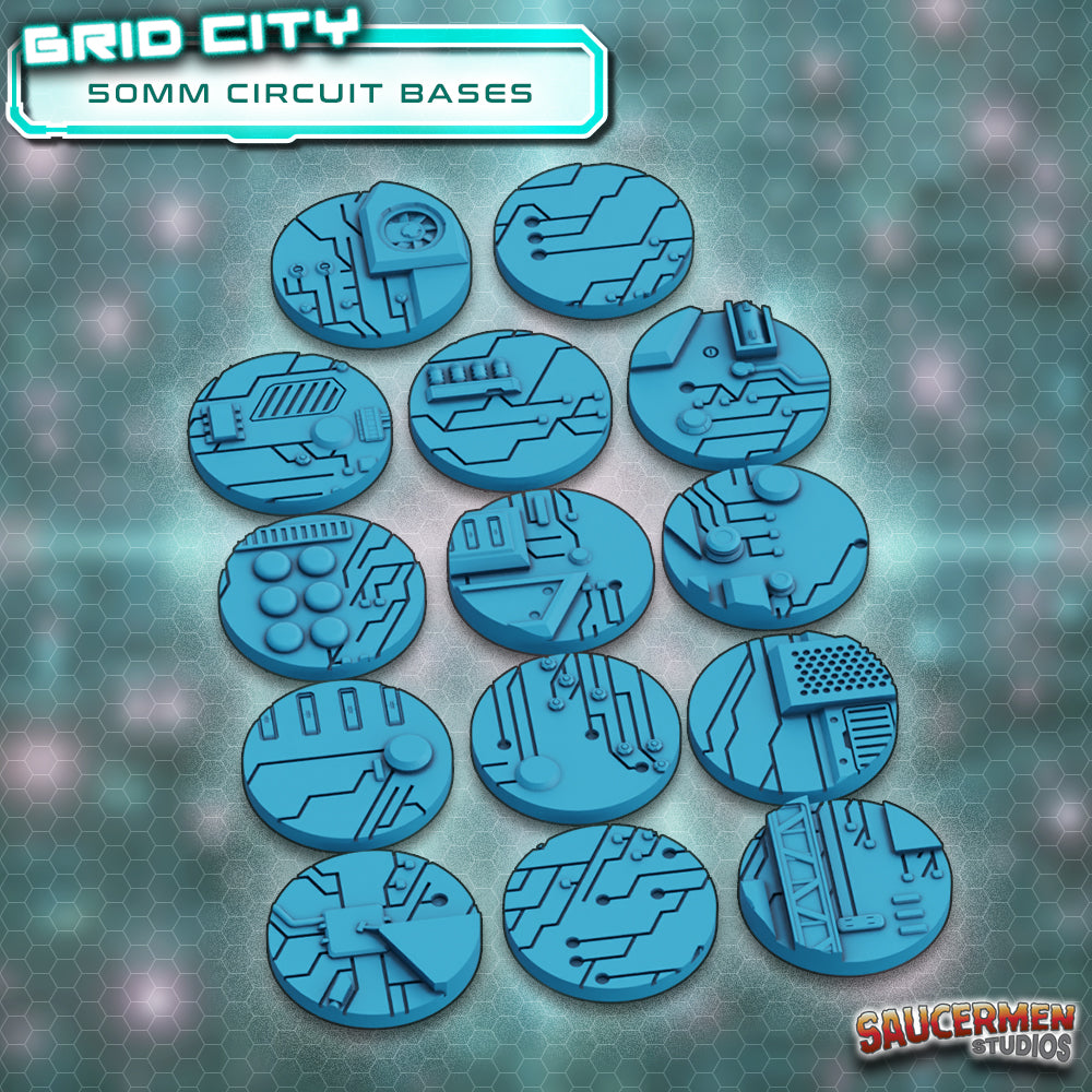 Grid City - Sci-fi Circuit Bases 25-90mm BUNDLE - Sci-Fi Grimdark Miniatures by Saucermen Studios, Wargame Scale 3D Printed - photo 3