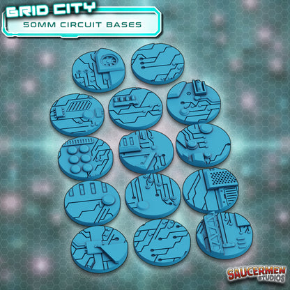 Grid City - Sci-fi Circuit Bases 25-90mm BUNDLE - Sci-Fi Grimdark Miniatures by Saucermen Studios, Wargame Scale 3D Printed - photo 3