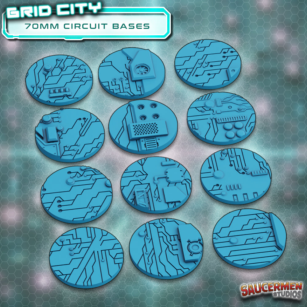 Grid City - Sci-fi Circuit Bases 25-90mm BUNDLE - Sci-Fi Grimdark Miniatures by Saucermen Studios, Wargame Scale 3D Printed - photo 6